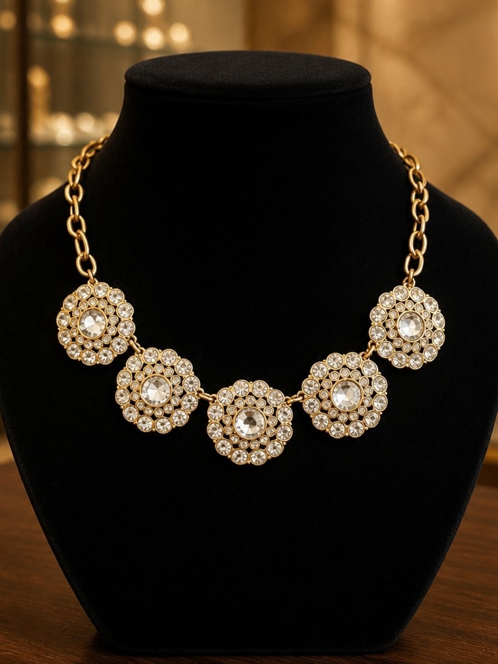 Gold-Tone Crystal Flower Statement Necklace - Women Jewelry